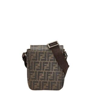 Fendi Zucca Shoulder Bag Brown Leather
